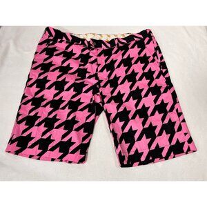 Loudmouth Golf Shorts Mens 42 Pink Black Houndstooth Stretch Party